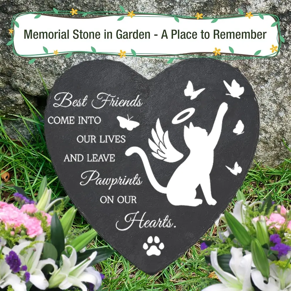 One Stone-made Outdoor Garden Memorial Stone - with A Fixed Support, Personalized Warm Text Printing, Expressing The Commemoration of The Passing of The Beloved Pet Kitty Cat. A Pet Tombstone Memorial Decoration Item, A Unique Pet Souvenir.