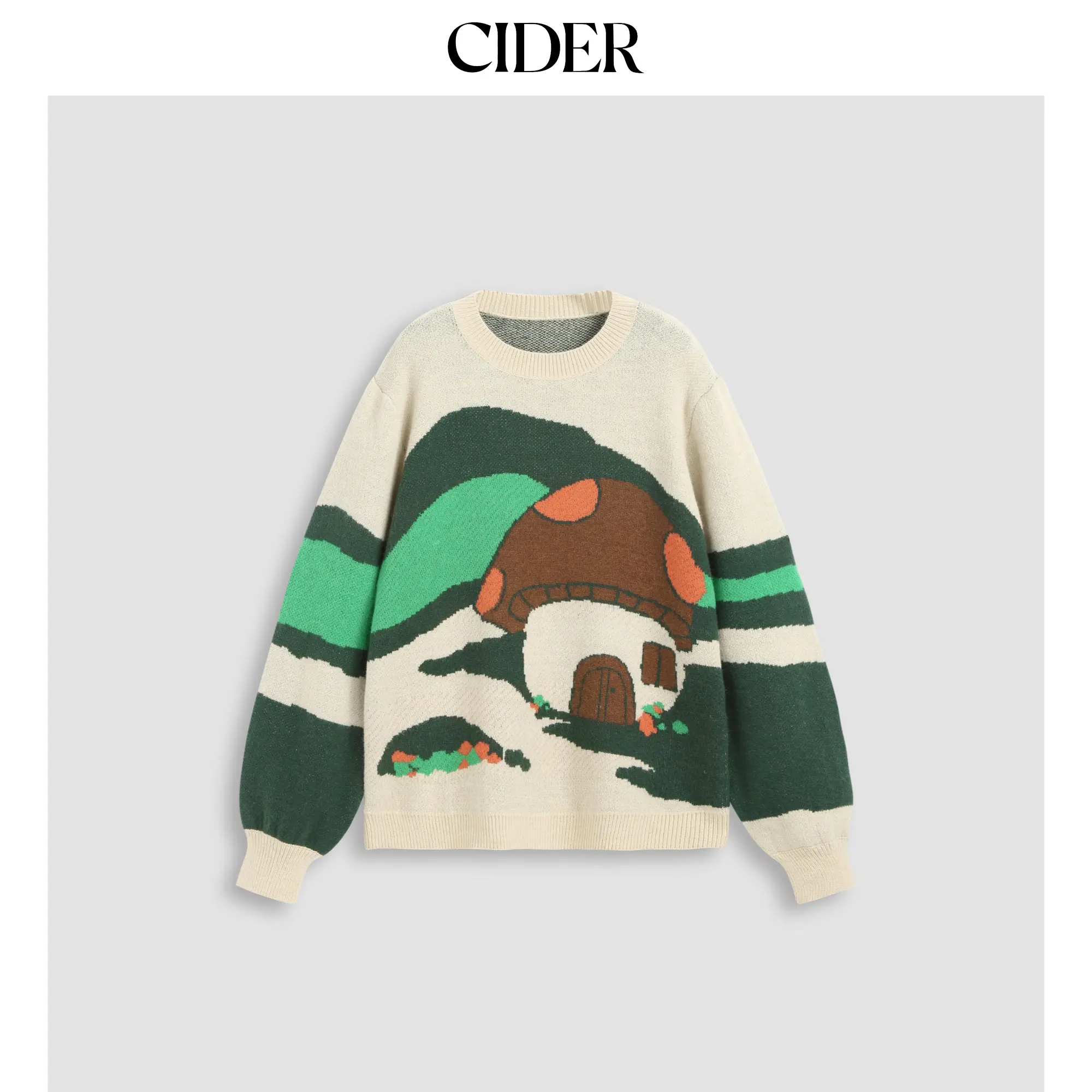 Cider Women's Geometric Mushroom Long Sleeve Knitted Pullover Top, Casual Sweatshirt Tops (Sizes 2-10)