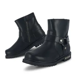 Men’s Premium PU Leather Waterproof Biker Ankle Boots - Non-Slip Rubber Sole, Side Zipper, All-Season Motorcycle Style Short Boots