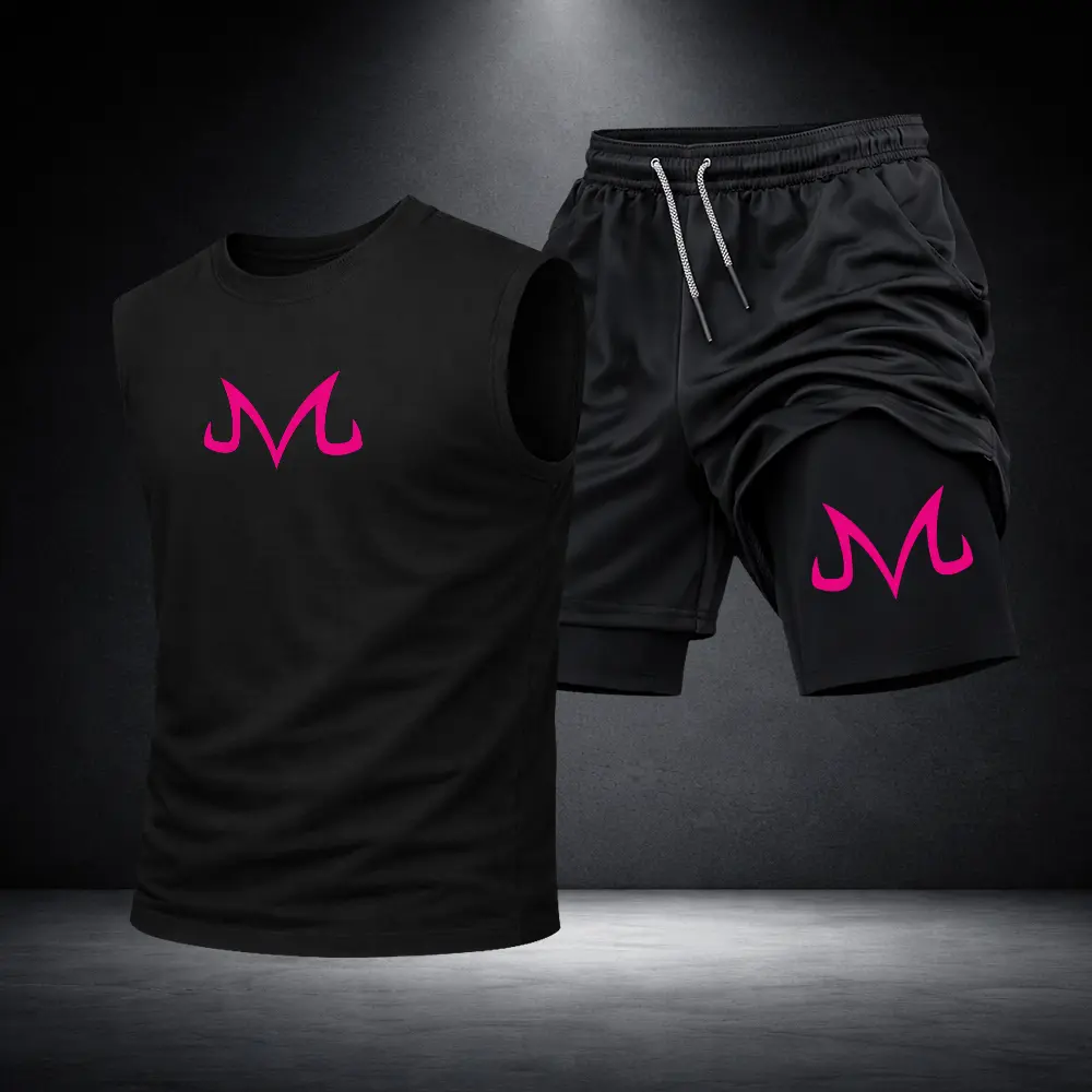 Men’s Black Workout Set Sleeveless Tank Top & Sports Shorts 2-Piece Gym Outfit