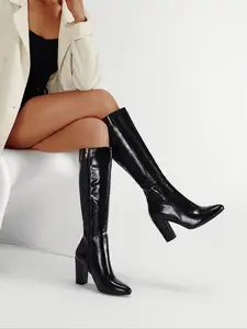 Women's Vintage Fashion Chunky Heel High Boots, Elegant Boots, Slimming Leg Design, Perfect for Work & Dates, Coats/dresses/skirts, Fall/winter Essential