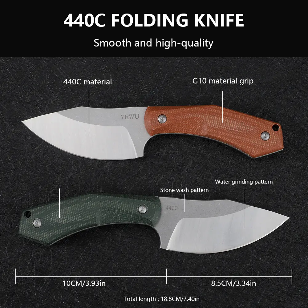 Fixed Blade Knife, 57HRC Stone-Washed 440 Steel Blade with Linen Handle, Outdoor Survival Hand Tool for Camping and Hiking with Kydex Sheath, Outdoor Survival Equipment
