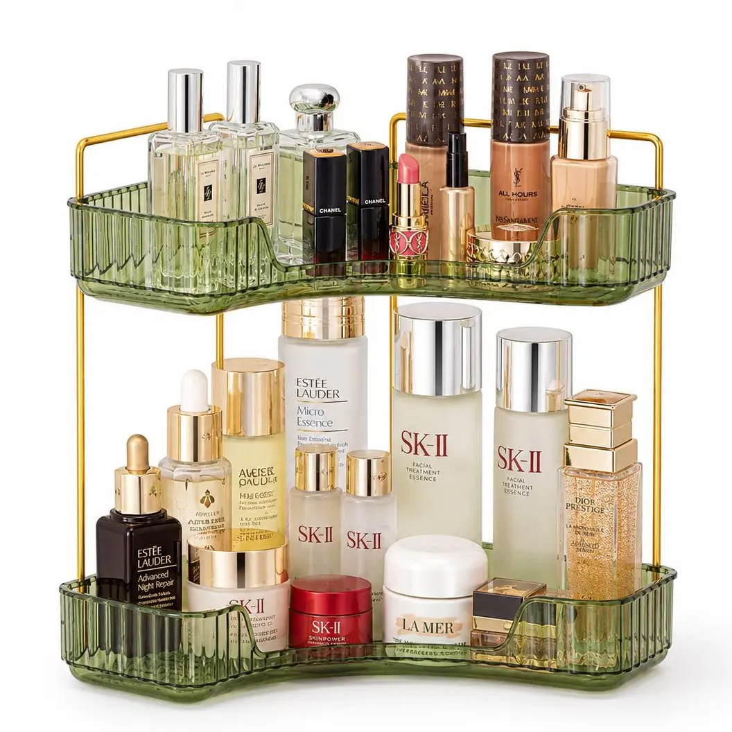 2-Tier Modern  Bathroom Organizer Storage - Home Supply with Perfume Tray, Cosmetic Skincare Shelf, Large-Capacity Multifunctional Design, Ideal for Bathroom Counter, Dresser,  Bathroom Accessories,barthday’s  Gift