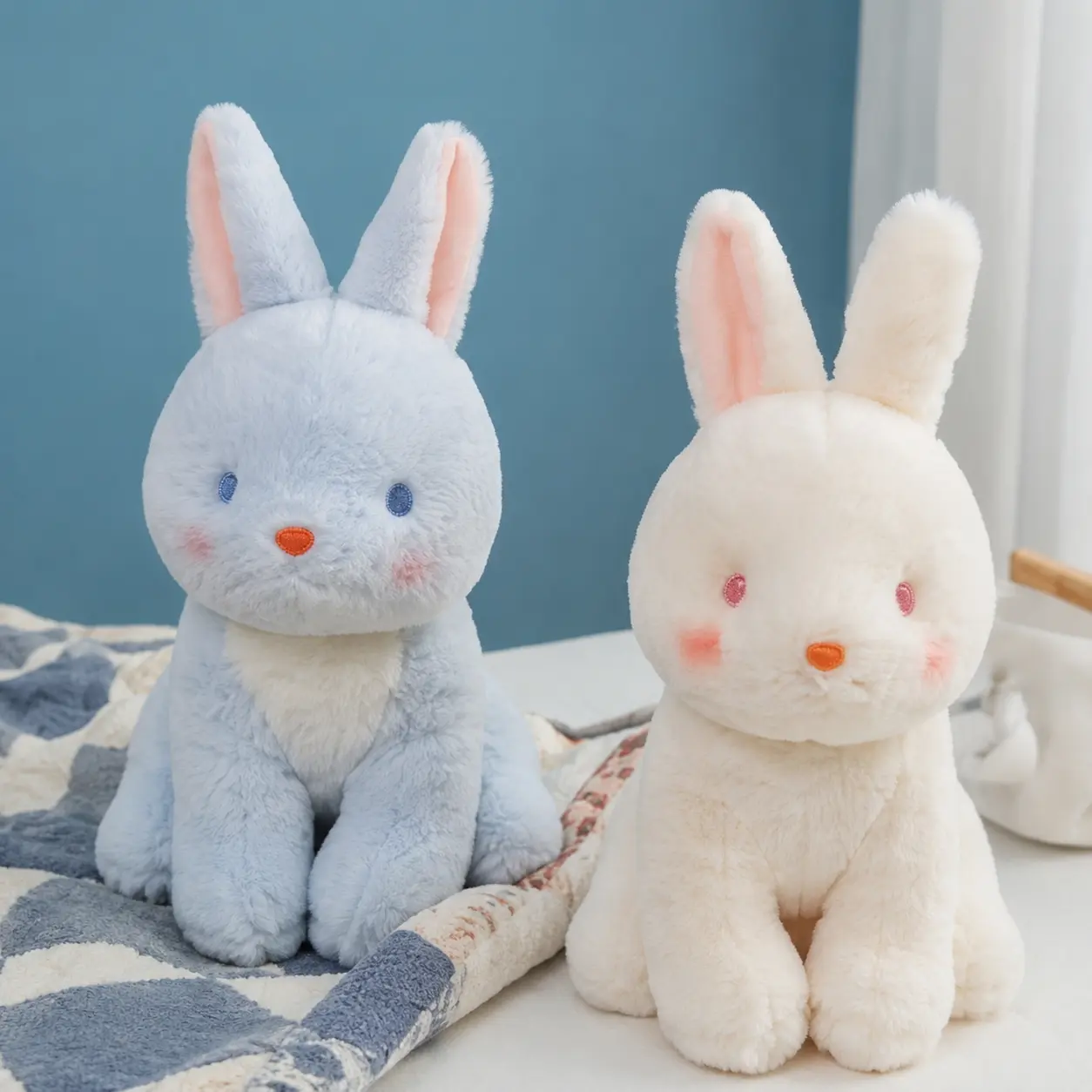 CHUBBYJOY 11Inch Kawaii Unisex PP Cotton Squishy Bunny Plush Toy, Soft Fluffy Sitting Long-Eared Rabbit Stuffed Doll, Girly Bedroom Desk Decor, Easter Holiday Present for Kids
