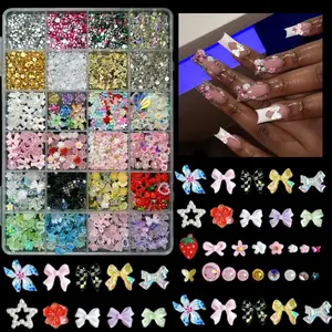 24-Piece Nail Art Decor Set, Resin Flowers, Bowknots, Pearls, Metal Charms, DIY Nail Accessories, Beauty Supplies, Craft Kits，Nail Art Rhinestones / Flatback Crystals / Multi-Color / Pickup Tool
