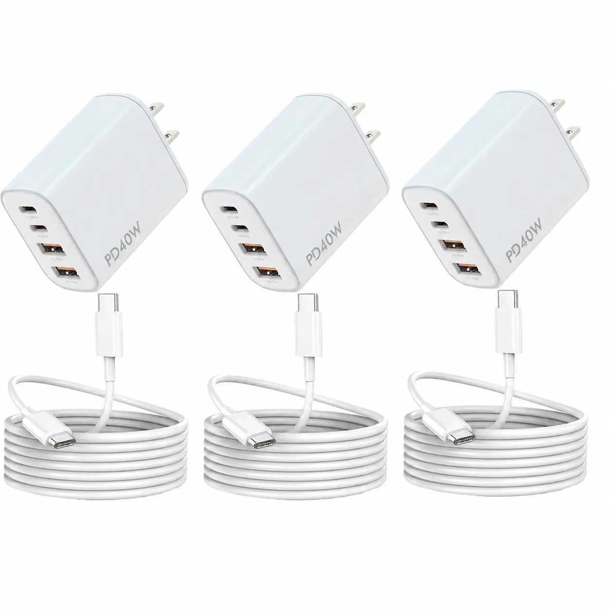 40W US-Style Travel Adapter with USB-C,USB-C European Charger with 4 Ports (2x Type-C + 2x USB-A) Wall Charger Compatible for iPhone 17/16/15 Samsung Galaxy Ultra/S23/S23+/S22/S22+/S21 Ultra/S20/S10+/S9/S8/Z Fold 3/A53/5 /Android