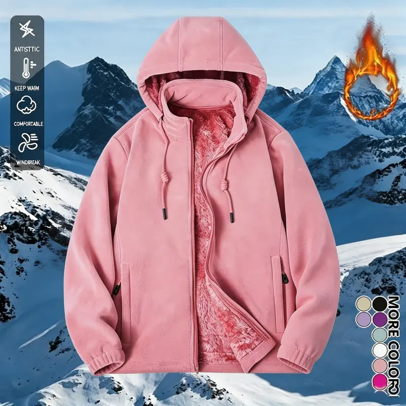 Women’s Frost Protection Longsleeves Casual Thick Padded Zip-Up Hooded Jacket - Removable Hood, Zipper Pockets, Solid Color Autumn/Winter Outerwear, Frost Protection Women's Casual Jackets