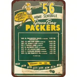 Vintage Reproduction Aluminum Sign 1956 Green Bay Packers Home Football Schedule Wall Decor