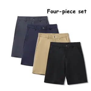 4-Pack Men’s Summer Lightweight Ice Silk Suit Shorts – Loose Straight Fit, Wrinkle-Free, Business Casual, Knee-Length