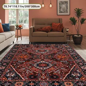 Velvet Persian Pattern Home Rug, Holiday Decor Carpet for Living Room, Hallway, Bedroom, Entrance, Indoor Outdoor Use, Boho Area Rug