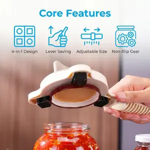 4-in-1 Multi-Function Can Opener, Adjustable Stainless Steel Can Opener, Works on Various Types of Lids, Non-Slip Handle, Ideal for Those with Weak Hands Who Struggle to Open Lids, a Kitchen Essential