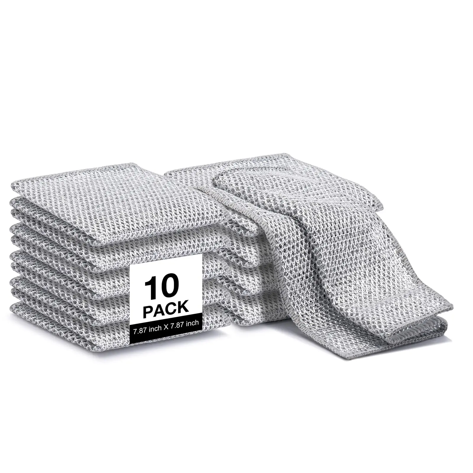 10-Pack Double-Layer Metal Wire Cleaning Cloths – Non-Scratch Silver Magic Dish Scrubber, Wet & Dry Dual-Use Kitchen Cleaning Rags for Cookware, Pots, Pans, Sink, Stove, Tableware, Heavy Duty Kitchen Scrub Cloths