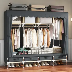 LEAIJIAFY Large Portable Wardrobe with 4 Rods & Drawers Durable Storage Closet Shelves Non-Woven Dustproof Cover Push-Cart Style Cabinet Ideal for Bedroom closet organizer metal garment rack Portable Magnetic Wardrobe Closet Organizer