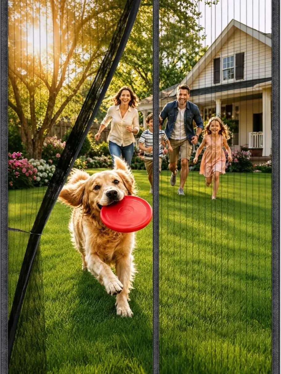 Magnetic Screen Door(38 x 82 Inches)-Keeps Bugs Out, Lets the Breeze In - 9-Minute Installation, Auto-Sealing, Heavy-Duty Double-Stitched Mesh, 52 Magnets, Hands-Free Sliding & Patio Door Screen, Pet & Kid Friendly