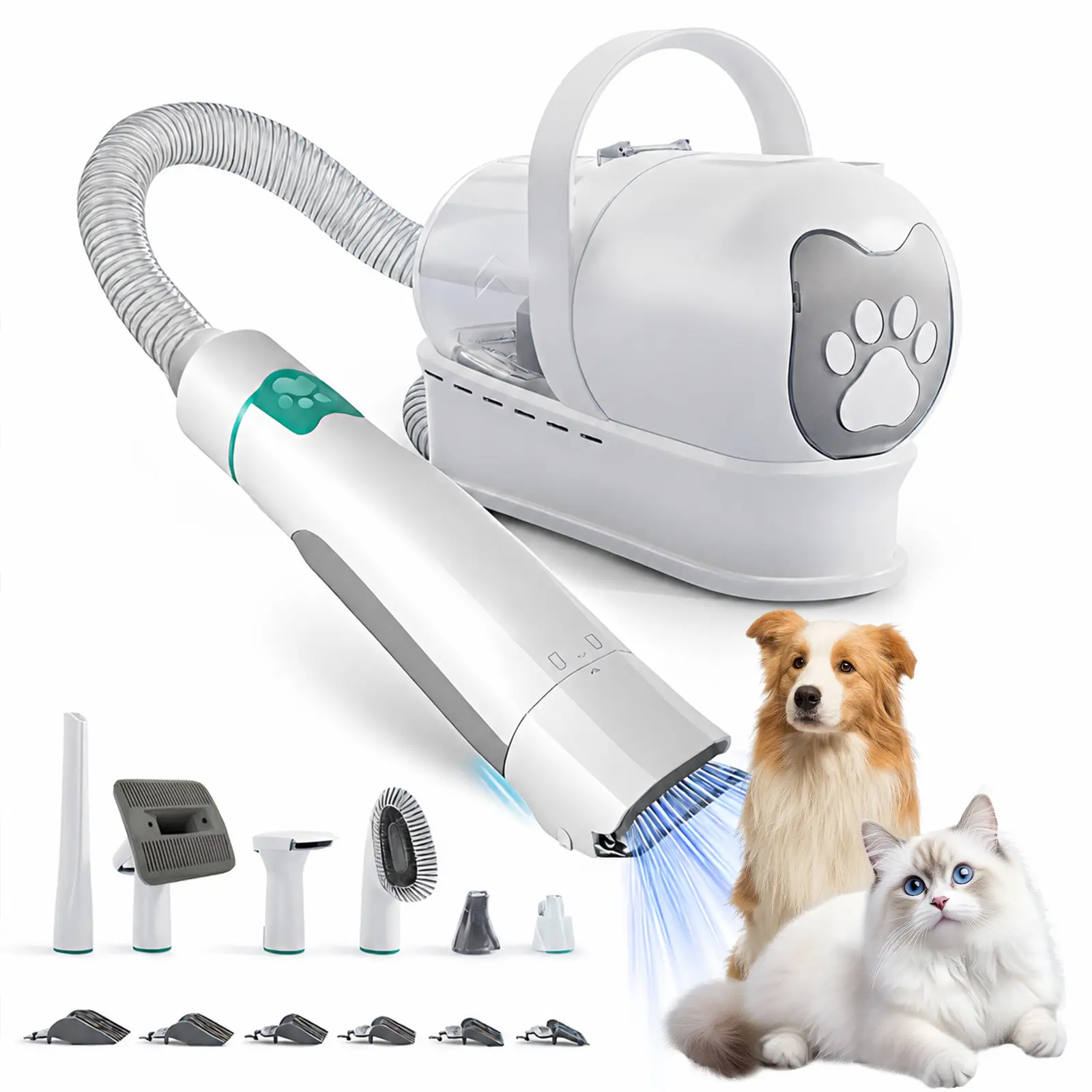 7-in-1 Pet Grooming Vacuum with 300W/400W Motor, Dog Clipper & Pet Hair Vacuum, Grooming Kit with Brush, Paw Trimmer & Nail Grinder