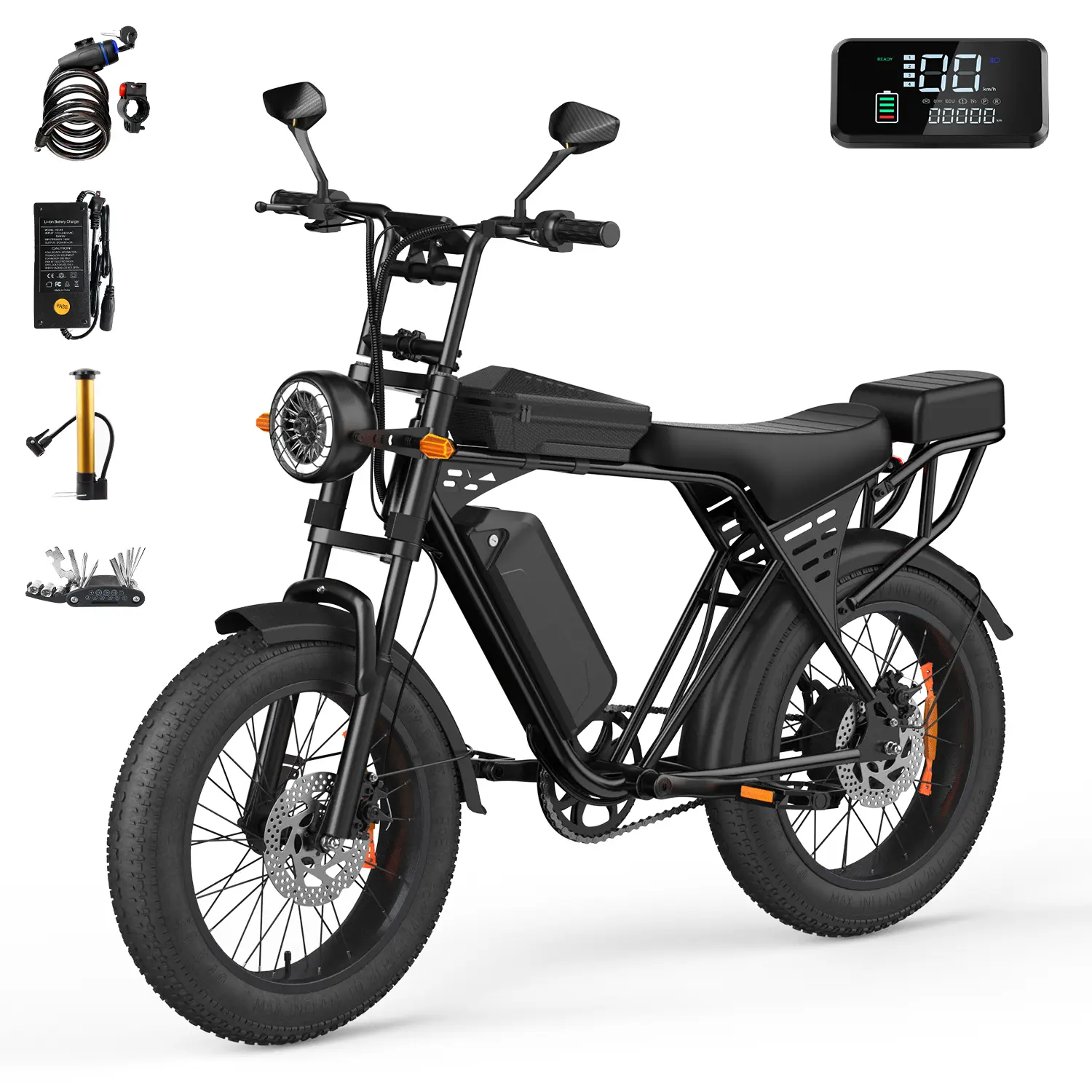 Aairsk X5 Electric Bike - 48V 15AH Battery, 1500W Peak Power, Front Suspension, 20"x4.0" Tires, 31 MPH Speed, 70 mi Range, for Snow & Mountain Road Riding