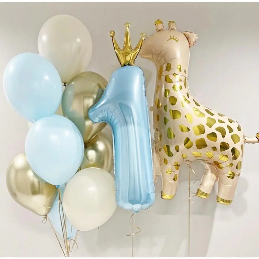 Royal Giraffe and Number One Balloon Set - Perfect for Baby Showers, First Birthdays, and Jungle-Themed Parties