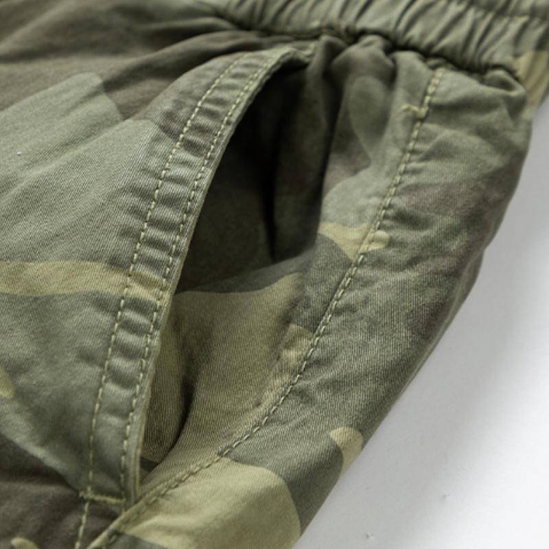 Clean Gent men&rsquo;s drawstring elastic-waist camouflage cargo shorts, breathable cotton fabric, regular fit for casual comfort in summer, versatile everyday bottoms, machine washable