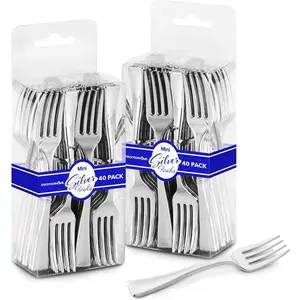 Silver Mini Forks 4 Inch (80-Count) Disposable Plastic Appetizer Fork for Cocktail Hour, Dessert Forks for Wedding Reception, Small Silver Forks for Food Samples, Charcuterie Forks for Holiday Parties