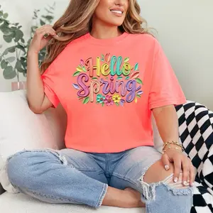 Hello Spring T-Shirt Comfort Colors Summer Everyday Style Shirtsleeve love casual comfortable super soft relaxed fit unisex Sizing womenswear Streetwear  vintage Crewneck Printed Loose Graphic Spring Flowers