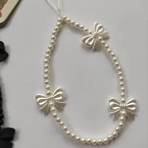 Sweet Cool Bow Beaded Phone Strap Short Fashion Bead Phone Chain Anti-Drop Prevent Falling, Stylish Mobile Accessory