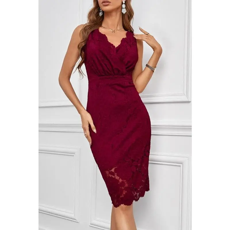 El Kanna Lace Deep V Neck Body Dress. Fall Clearance!