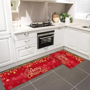 Christmas Themed Kitchen Mat, 2 Counts/set Non-slip Washable Kitchen Rug, Decorative Carpet for Home Kitchen Living Room Bedroom