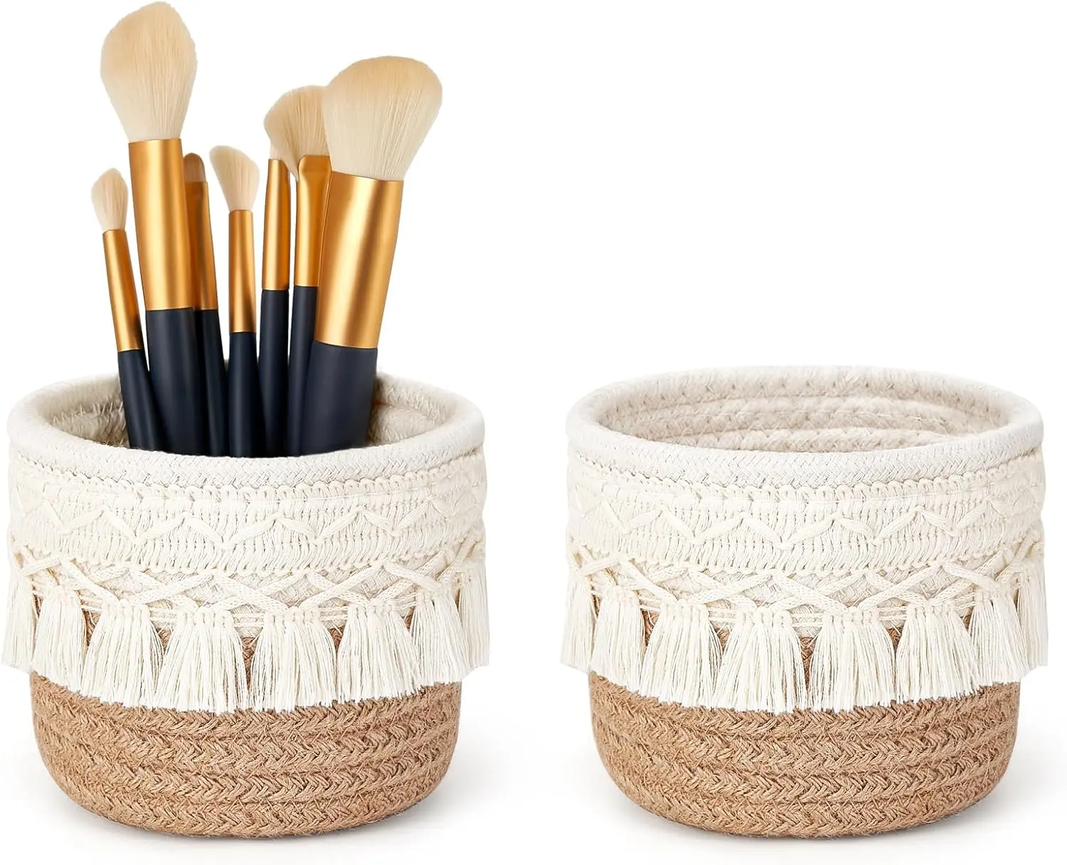 Macrame Bohemian Decorative Basket - 1pc Home Organiser, Storage Container for Makeup Brushes, Pens, Pencils, Comb (Boho Home Supply), Decorative Baskets