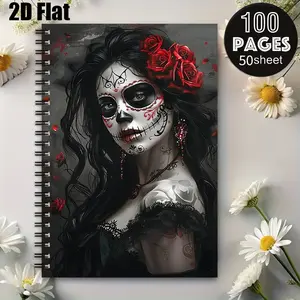 1pc Day of the Dead Sugar Skull Spiral Notebook, 5.7x8.26 inch, Premium Lined Pages, Durable Coil Binding, Halloween Party Journal, Dia de los Muertos Celebration Notebook, Gothic Art Sketchbook, Gift for Horror Art Enthusiasts, Festival Memory K