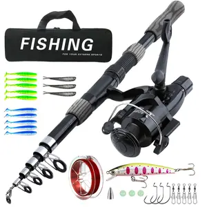 Professional Fishing Rod Set, 1 Set 2.1 Meters Black Camouflage Fishing Rod with Fishing Accessories & Fishing Storage Bag, Outdoor Fishing Supplies For Travel Fishing, Fishing Reel Set