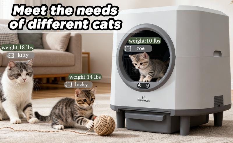 9Dreamcat Smart Cat Litter Box, Hands-Free Self-Cleaning, Large-Capacity, Odor-Free, APP Control, Multi-Cat Home, Modern Design, Includes Floating Brush & Aroma Box