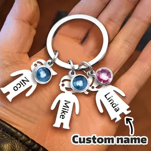 [Custom Keychain Gift] Personalized Birthstone Keychain 1pc| Custom Name, Stainless Steel, 1-5 Names| Family Gift for Men Women, Birthday, Christmas, Mother's Day, Father's Day, Daughter Son