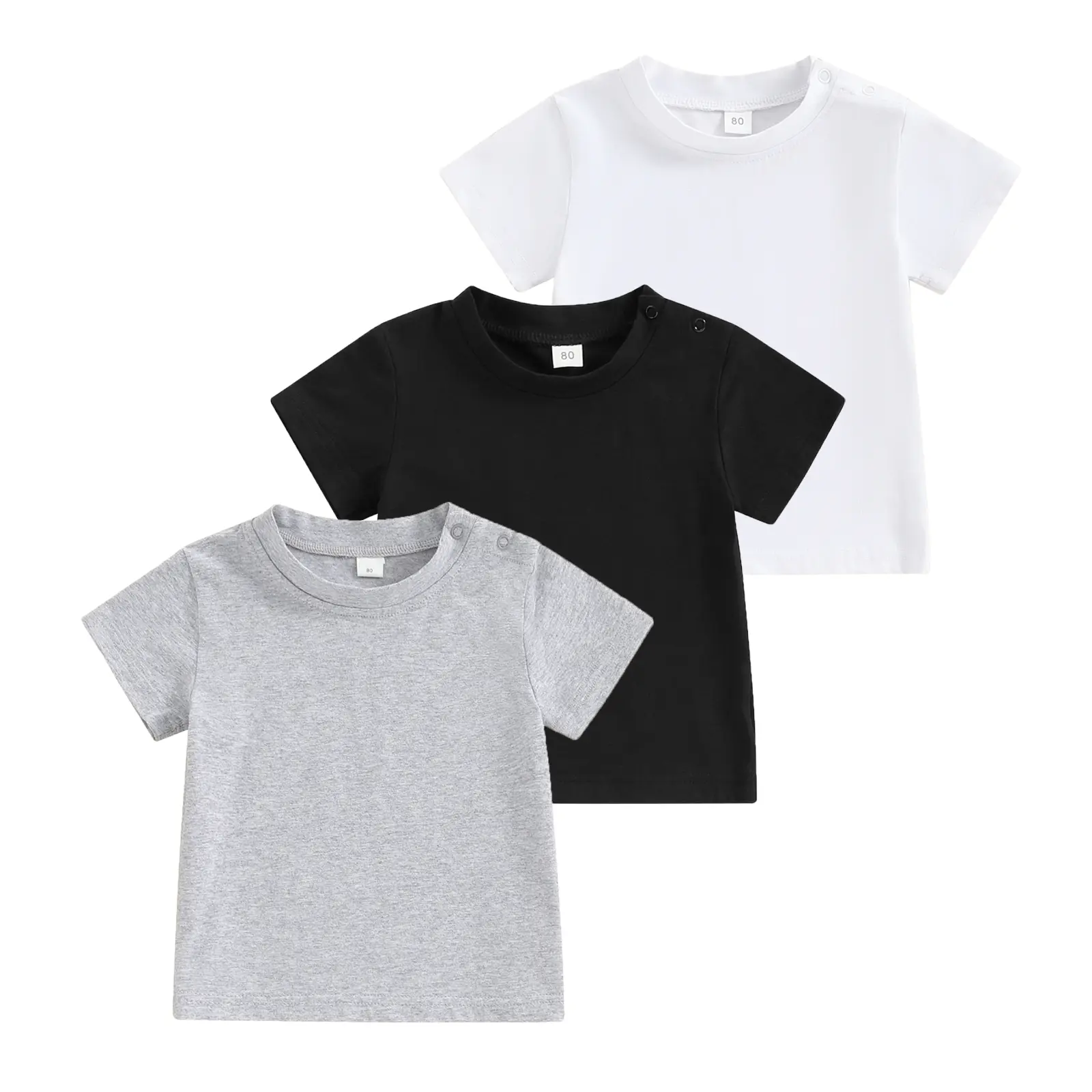 Meihuida Baby Boys Cotton T-Shirts 3Pack Solid Color Short Sleeve Tee Summer Crewneck Tops for Toddler Kids