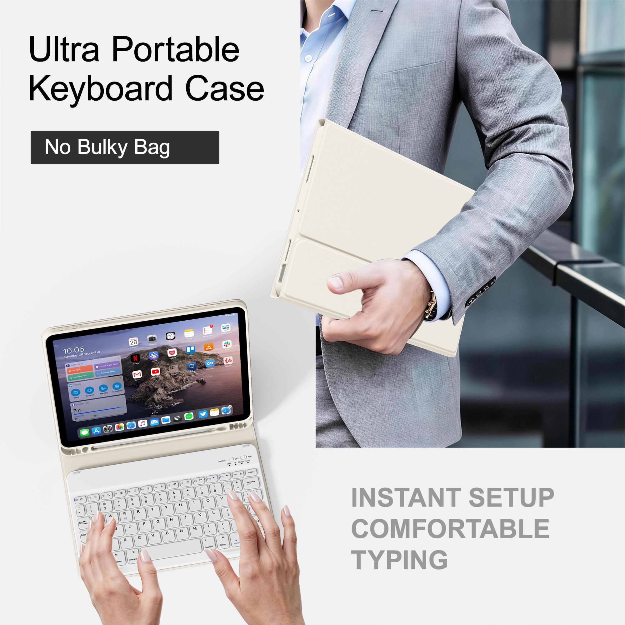 Keyboard Case for New iPad Air 11-Inch M4/M3/M2(2026/2025/2024), Air 10.9" 5th/4th Generation(2022/2020) ,iPad (A16) 11/10 Gen 2025/2022 (11″/10.9″) with Magnetic Wireless Detachable Keyboard, Folio Cover with Pencil Holder, White