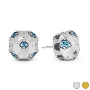Evil Eye Cushion Sterling Silver Stud Earrings