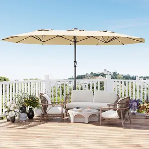 15FT Extra Large Rectangular Patio Umbrella, LED Outdoor Parasol with UV Protection, Windproof Design, Easy Assembly, Crank & Weighted Base Included for Backyard Garden
