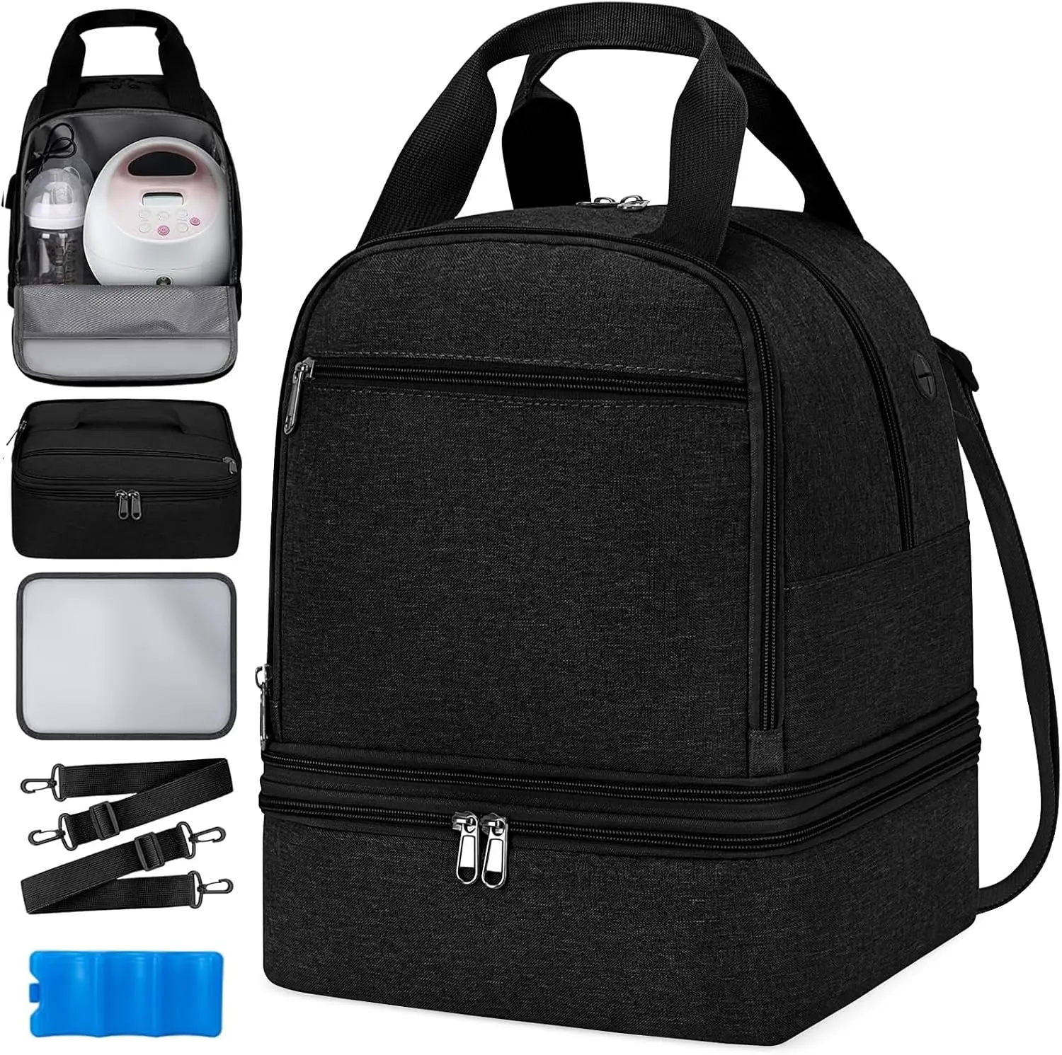 Polyester Breast Pump Backpack with Insulated Cooler Compartment, Detachable Dual Layers, Compatible with Spectra S1 S2, Momcozy, Medela, Willow, Elvie, Large Capacity Nursing Travel Bag for Working Moms