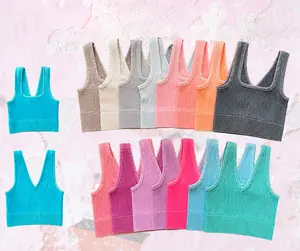 Reversible Neckline Ribbed Cropped Mineral Washed Tank Top Brami Bralette by Zenana 6271 - SUPER soft & Stretchy - NOT Padded