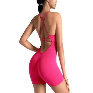 Explore new seamless one-piece yoga wear, outdoor sports bra with beautiful back design, peach butt fitness wear, camisole one-piece bodysuit tracksuit pants shorts athletic women