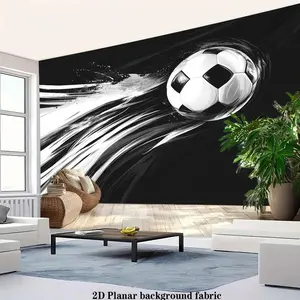 1PC,2D Flat Creative Football - Themed Door Banner, Festival Decoration Tapestry, Stylish Black - White Sports - Style Hanging Cloth, Background Wall Decor for Bedroom & Living Room, Party Atm