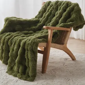 Faux Fur Throw Dark Green - 800 GSM Bubble Rabbit Fluff for Couch Sofa,Softest Fluffy Fuzzy,Thick Furry Plush Shaggy Warm Blankets for Women,50x60 Inches