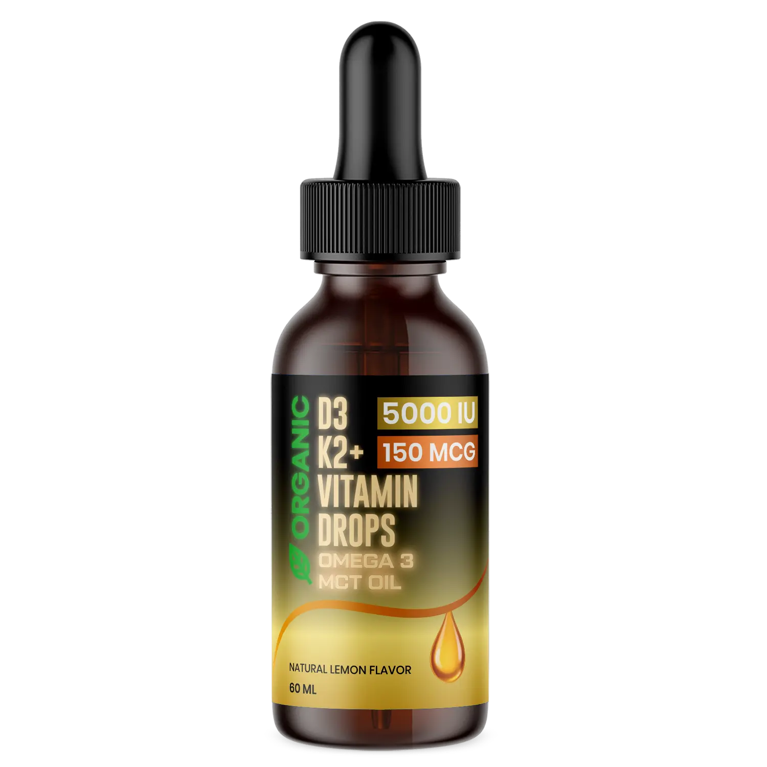 Organic Vitamin D3 5000 IU + K2 Drops with Omega-3 & MCT Oil | High Absorption Liquid Vitamin D3 K2 for Strong Bones, Heart & Immune Support | Beauty & Wellness Boost for Women & Men