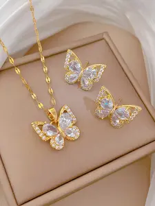 Elegant Zircon Butterfly Earrings Set, Fashion Jewelry for Women, Daily Wear, Versatile Holiday Gift, 3 Piece Floral Design, All Seasons Wear