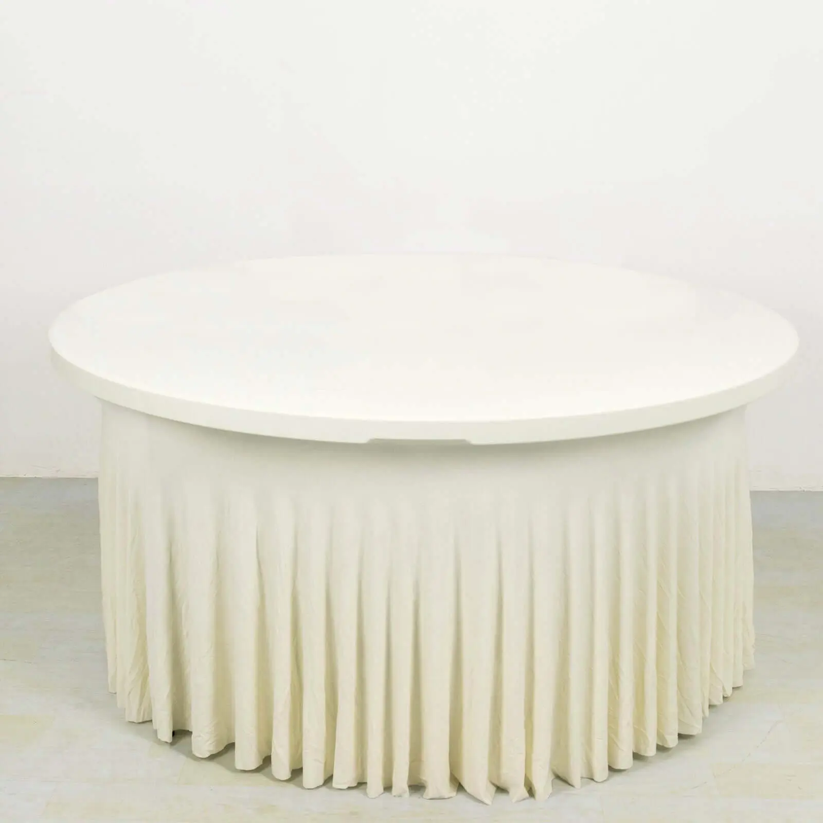 Spandex Round Tablecloth 5ft Ivory - Classy Table Cover Skirt with Ruffles