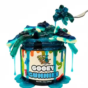 hot 2025 ! Sour Gooey Gummies, Sour Blue Raspberry Candy, Gummy Candy Mix, Ooze Sticky Gummies, Liquid Chewy Sweet Treat Resealable Container