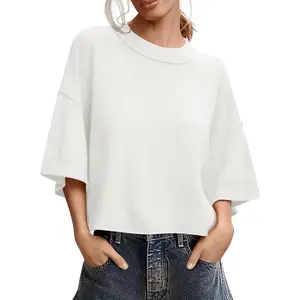 Short Sleeve Cropped Sweaters 2025 Summer Oversized Loose Fit Drop Shoulder Casual Sweater Tops