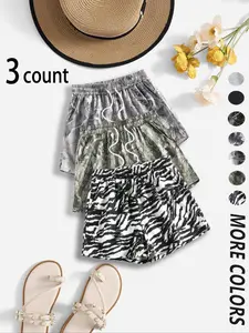 Unisex's Camo & Zebra Stripe Print Waistband Shorts, Casual Loose Comfy Breathable Shorts for Daily Wear, Unisex's Bottoms for Summer, Casual Street Shorts