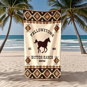YELLOWSTONE Button Ranch Montana Beach Towel - Western Horse Print Quick Dry Sandproof Oversized Pool & Travel Towel