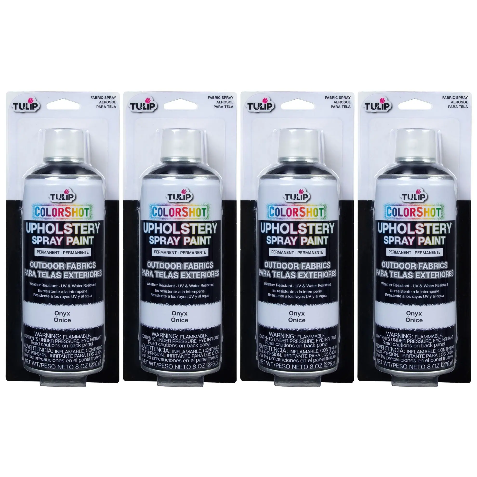 Tulip ColorShot Outdoor Fabric Upholstery Spray Paint Aerosol - Onyx, 4-Pack, Any Season, Dries Fast, Rich Pigments