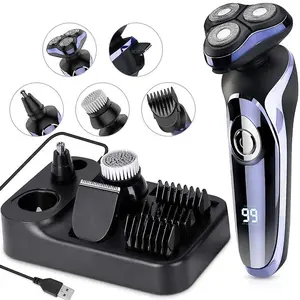4 in 1 Electric Shaver Set, 1 Box USB Rechargeable Rotary Shaver with Storage Base, Men's Grooming Kit for Wet and Dry Use